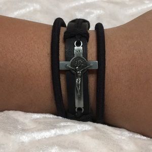 St Benedict Crucifix Leather Bracelet